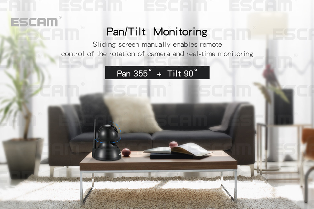 ESCAM QF007 WiFi IP Camera 1MP 720P IR Alarm Pan/Tilt ONVIF Motion Detection Night Vision Security Camera -Black