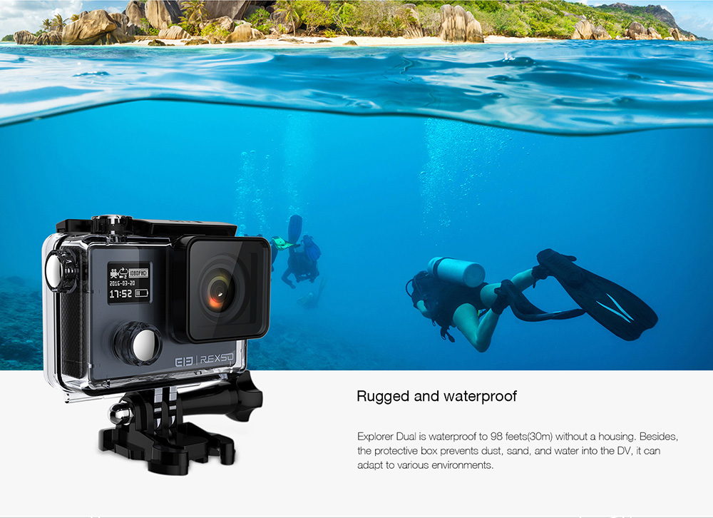 Elephone Explorer Dual NT96660 2.0 Inches Action Camera 4K 24fps Dual Screen Display 170 Degree Ultra Wide Angle Wifi Sports Camera - Iron-gray