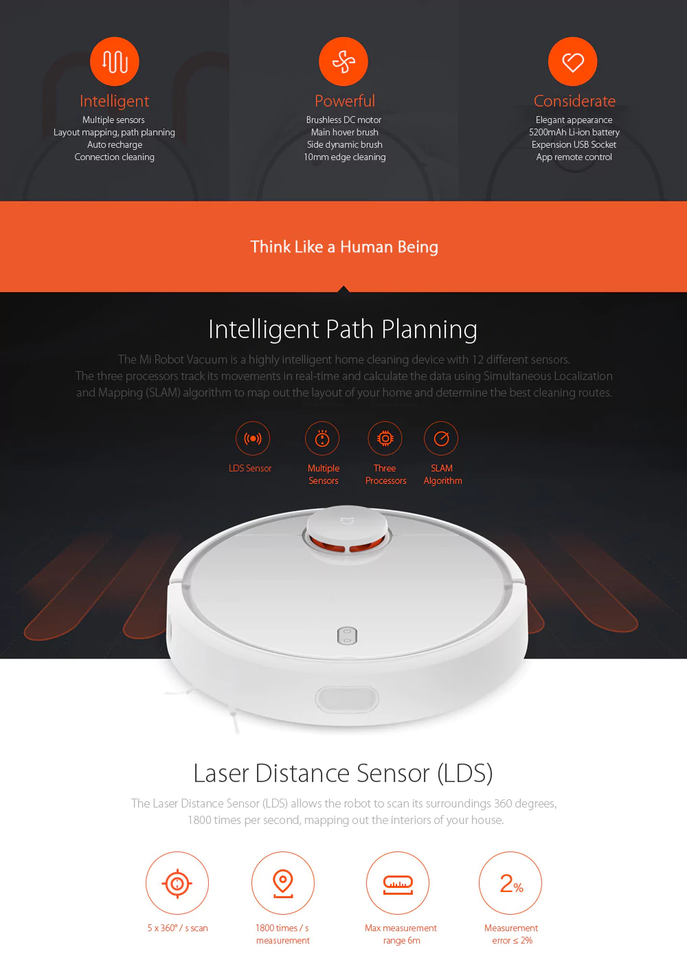 Xiaomi Mi Robot Vacuum Cleaner Robot With Laser Guidance System Powerful Suction LDS Path Planning 5200mAh Battery