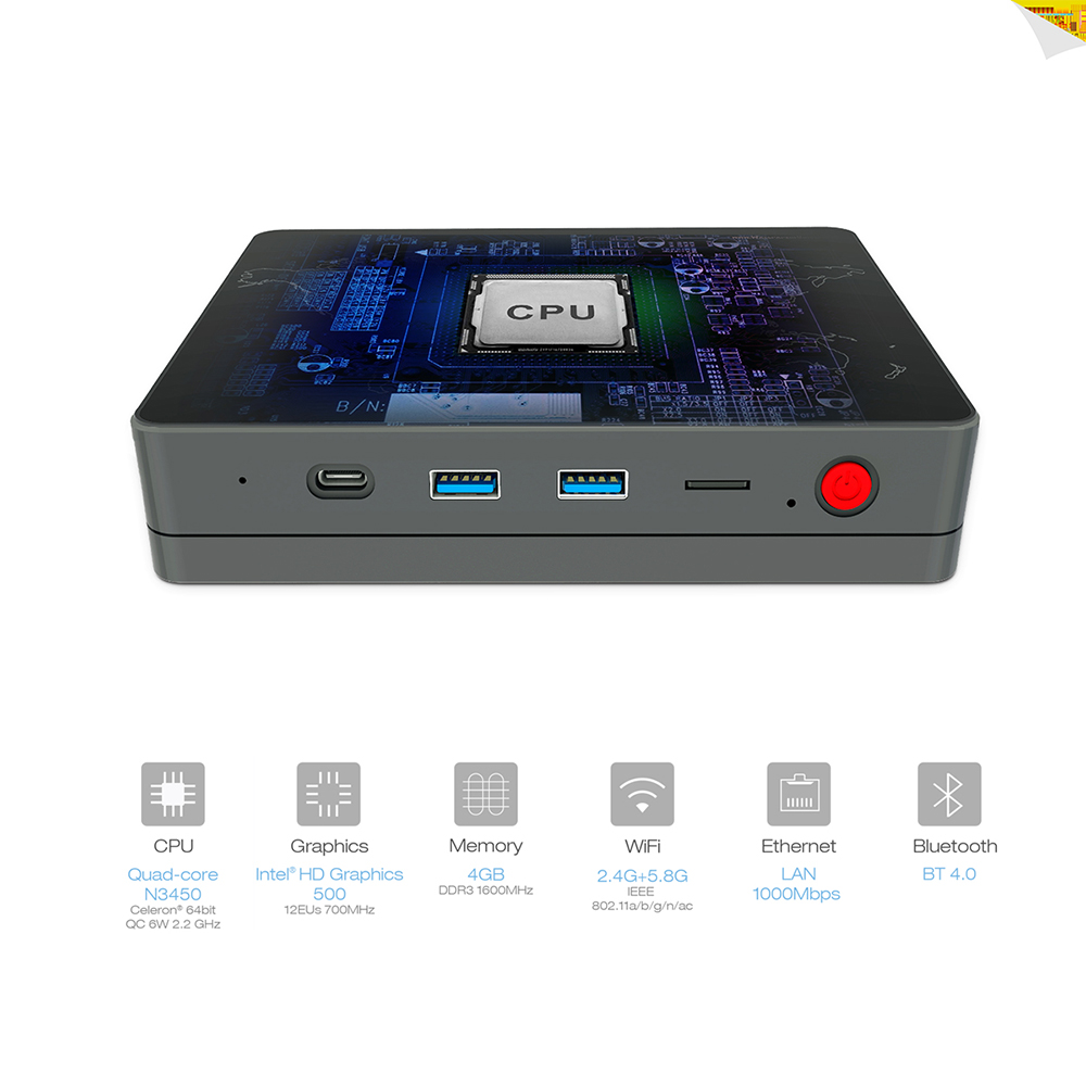 Beelink S1 Licensed Windows 10 64Bit MINI PC Intel Apollo Lake N3450 4GB/64GB 2.4G/5.8G WIFI Bluetooth Gigabit LAN HDMI - Black