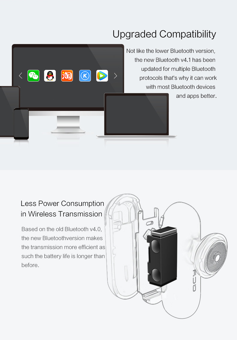 QCY Q12 Wireless Bluetooth Mini Headphone with Mic Noise Cancelling - Black
