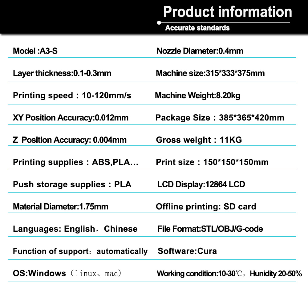 Anet A3 3D Printer Full Aluminum Plastic Frame Assembled LCD Display Support 16GB TF Card