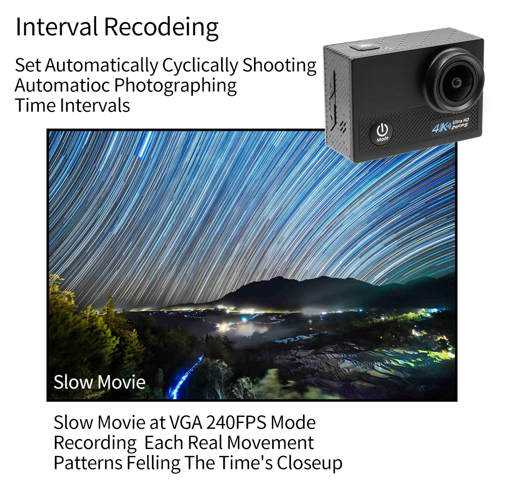 N5 NTK96660 Sony IMX179 2.0 Inches LCD Action Camera 4K 30FPS WiFi 170 Degrees Wide Angle Fish Eye Lens Sports Camera - Silver