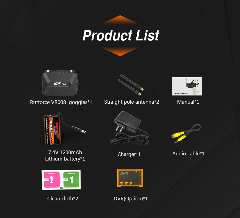 Rutforce VR008 5 Inches 5.8G 40CH Raceband 800x480 Diversity FPV Goggles with DVR Function Built-in Battery