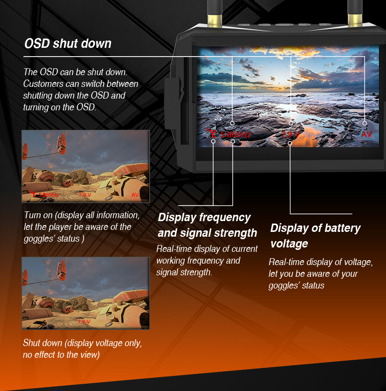 Rutforce VR008 5 Inches 5.8G 40CH Raceband 800x480 Diversity FPV Goggles with DVR Function Built-in Battery