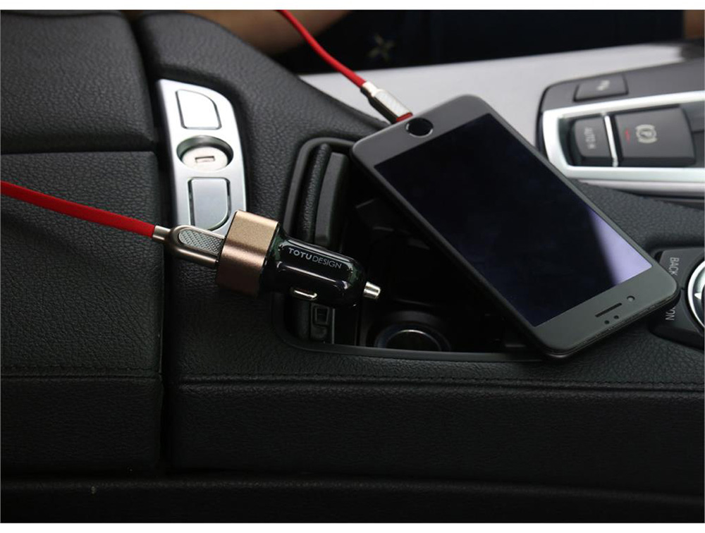 TOTU CC14 Smart Car Charger Dual USB Ports 5V 2.4A Fast Charge Mini USB Car Charger with LED Light Wide Compatible - Black