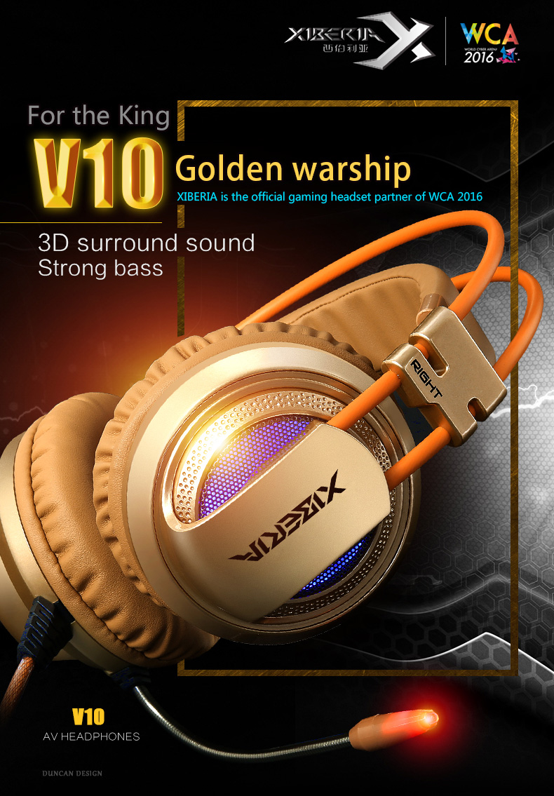 XIBERIA V10D Gaming Headset with Mic Volume Control for PC PS4 Xbox One - Gold