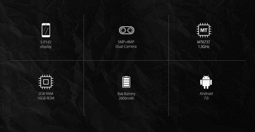 [HK Stock]Blackview A7 Pro 5.0 Inch Smartphone HD Screen Dual Rear Camera 2GB 16GB MT6737 Quad Core Android 7.0 Touch ID - Blue