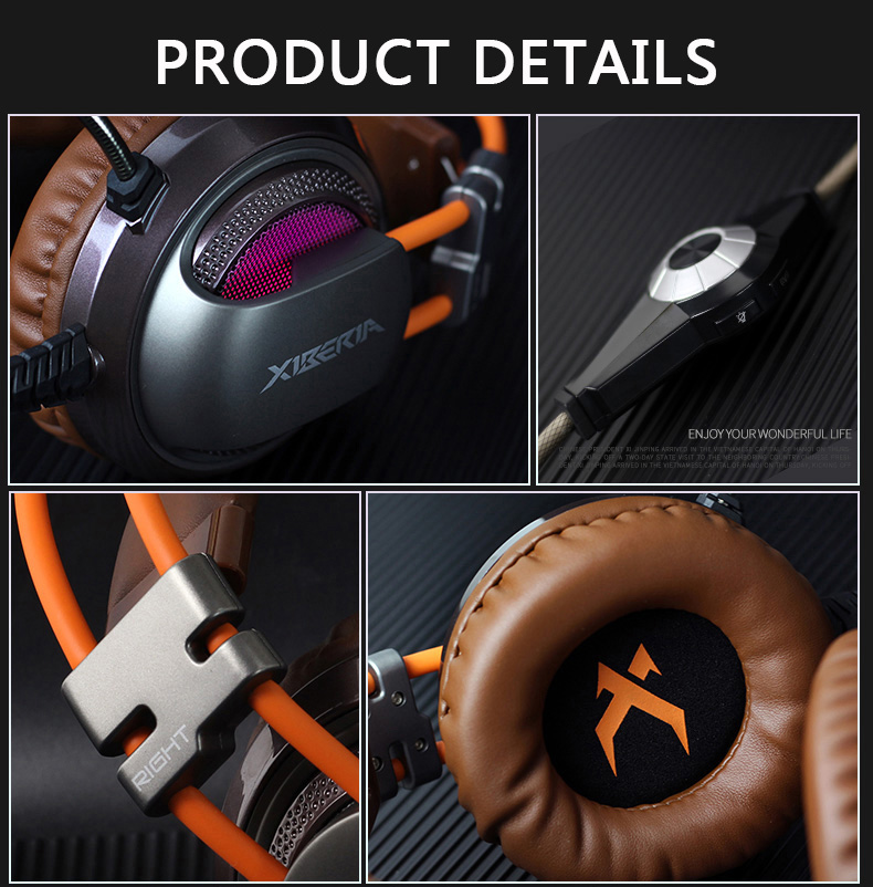 XIBERIA V10U PC Gaming Headset Surround Sound Over-Ear Headphones with Mic Volume Control - Gold