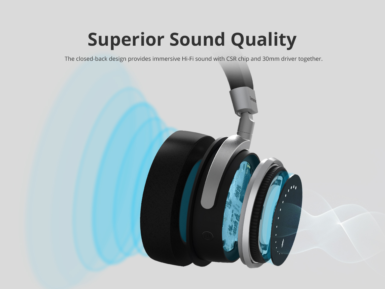 Tronsmart Arc Wireless Bluetooth Headphones with Superior Sound Quality Blue Ring Lights Intuitive Control