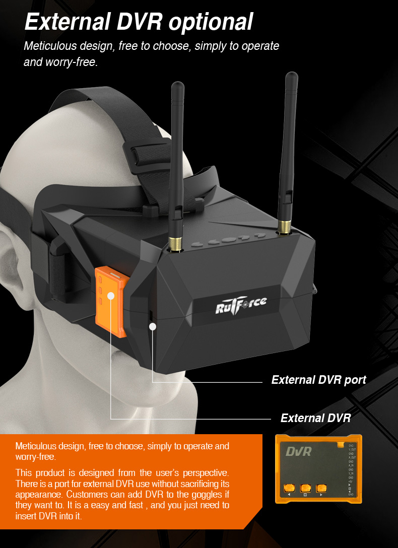 Rutforce VR008 5 Inches 5.8G 40CH Raceband 800x480 Diversity FPV Goggles with DVR Function Built-in Battery