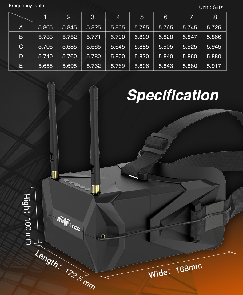 Rutforce VR008 5 Inches 5.8G 40CH Raceband 800x480 Diversity FPV Goggles with DVR Function Built-in Battery
