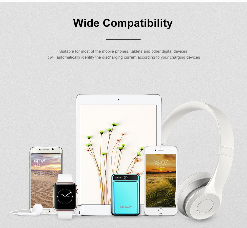 Teclast A10 10000mAh Power Bank Dual USB Ports 2.1A Quick Charge LED Indicator - Gray