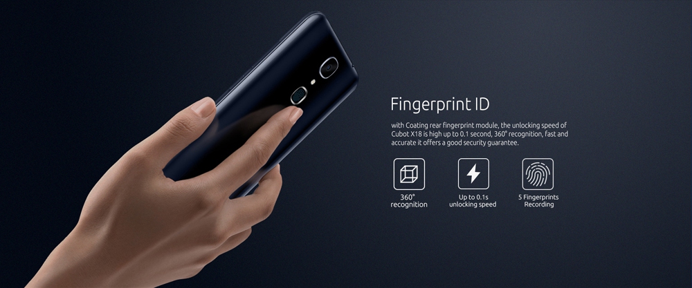 [HK Stock]Cubot X18 5.7 Inch Smartphone 18:9 HD Screen 16.0MP + 13.0MP Cam MT6737T Quad Core 3GB RAM 32GB ROM 4G LTE 3200mAh Touch ID - Blue