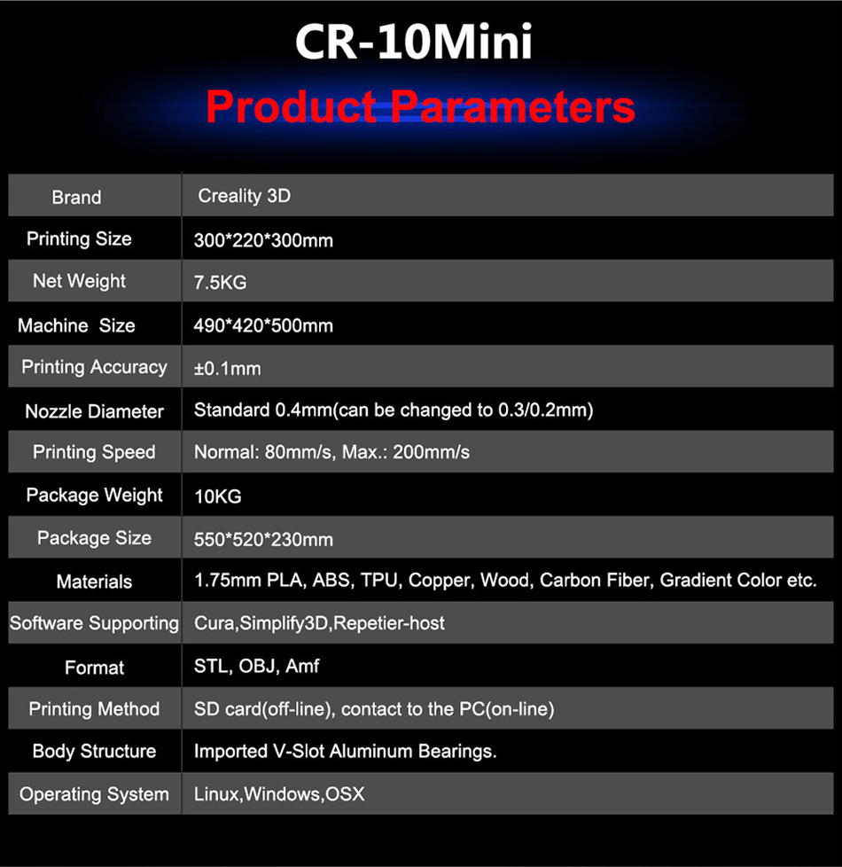 Creality 3D&reg; CR-10 Mini DIY 3D Printer Kit Large Printing Size 300*220*300mm Auto Resume Print