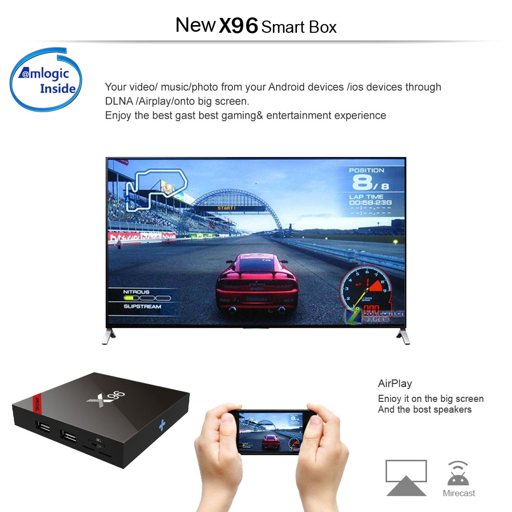X96 Android 7.1.2 KODI 17.3 2GB/16GB Amlogic S905W TV BOX with IR Receiver WIFI LAN HDMI - Black