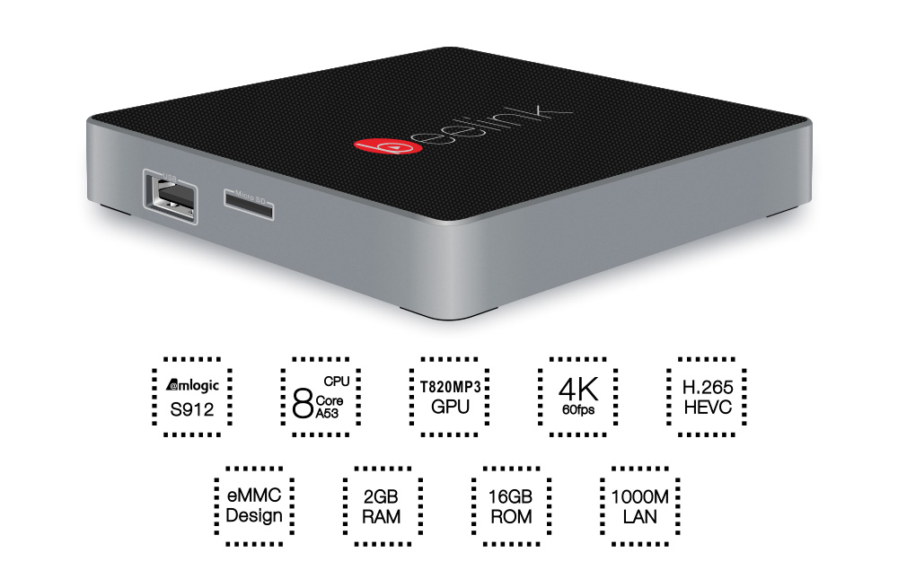 Beelink GT1 Android 6.0 Amlogic S912 4K KODI 2GB/16GB TV BOX 2.4G/5.8G WIFI Bluetooth Gigabit LAN HDMI - Black