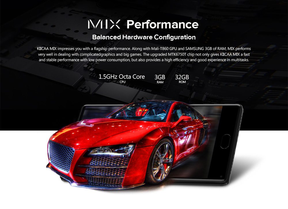 [HK Stock]Leagoo KIICAA MIX 5.5 Inch FHD Smartphone 3GB 32GB MT6750T Octa Core Dual Rear camera Android 7.0 Touch ID Type -C - Black