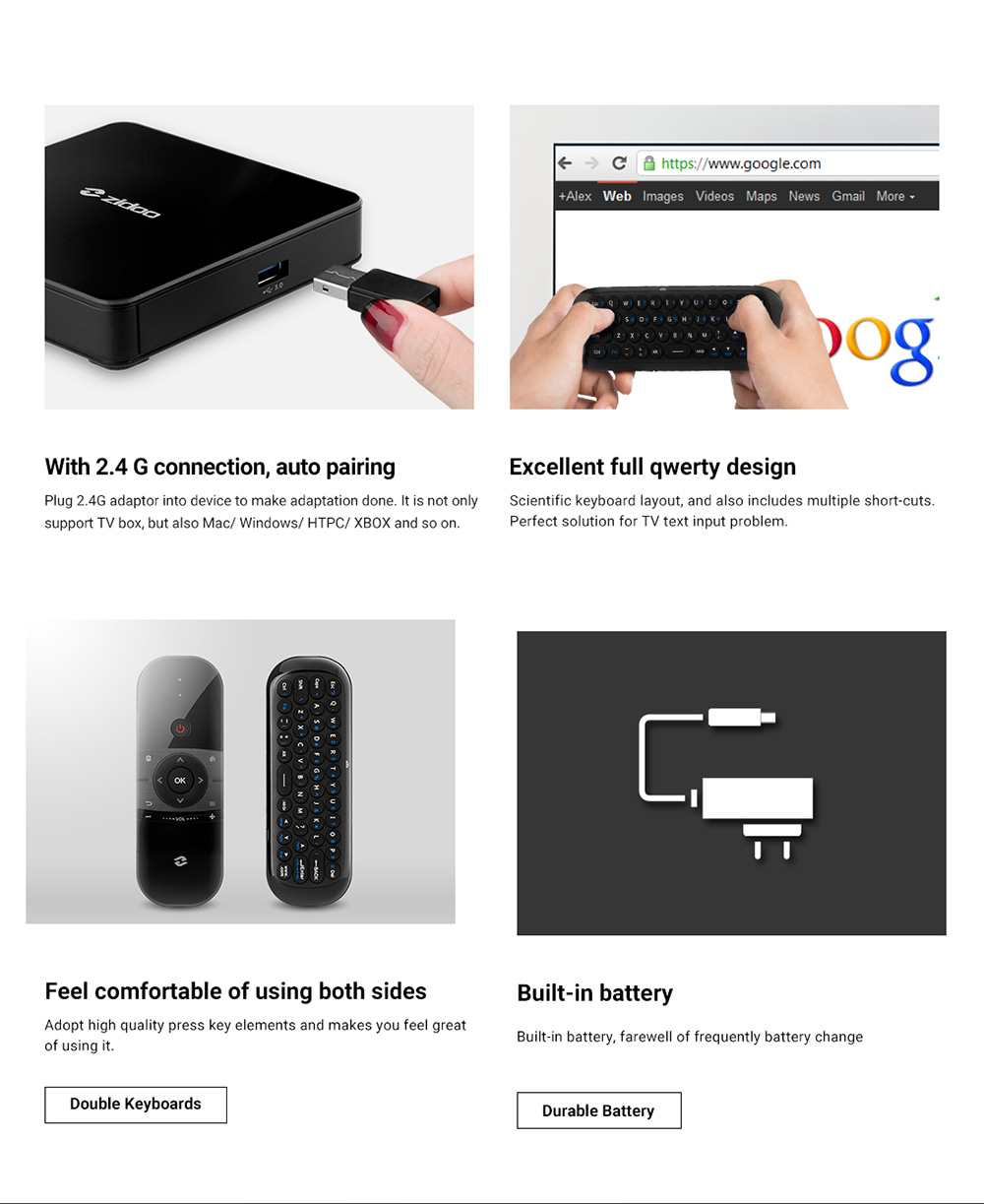 ZIDOO V6 2.4GHz Handle Air Mouse Wireless Keyboard with IR Remote for All ZIDOO TV BOX - Black