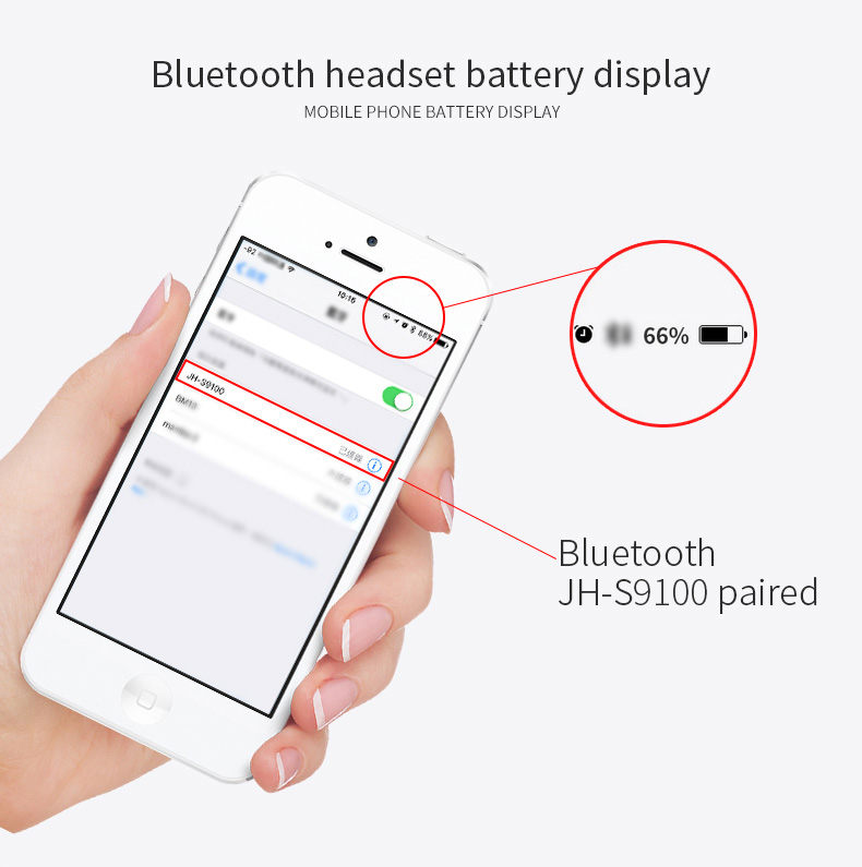 JH-S9100 Wireless Bluetooth Dual Headphones Touch Control Sweatproof with Charging Box - Black