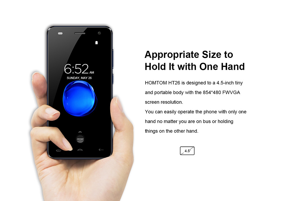 [HK Stock]HOMTOM HT26 4.5 Inch Smartphone MT6737 Quad Core 8GB ROM 5.0MP Android 7.0 OTG Fast Charge - Blue