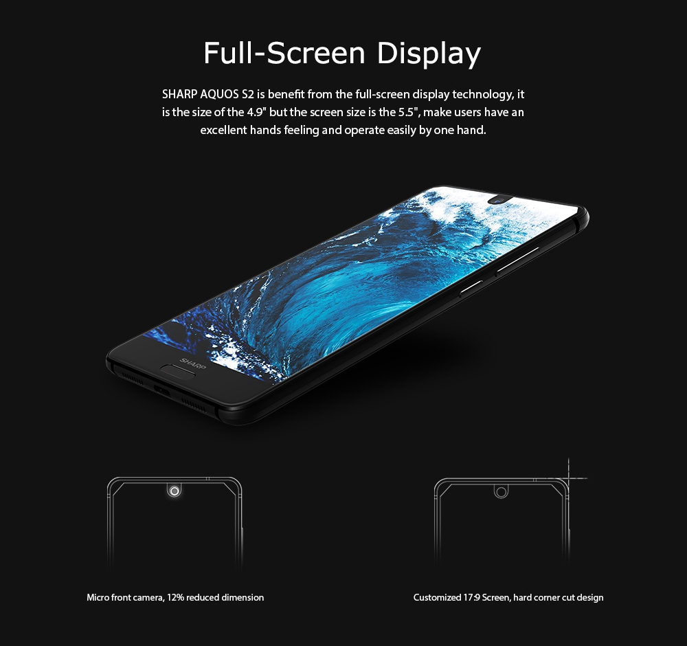 [HK Stock]SHARP AQUOS S2 5.5 Inch 4G LTE Smartphone 12.0MP+8.0MP Dual Rear Cam Snapdragon SDM630 Octa Core 4GB 64GB Android 7.1 NFC VoLTE Fast Charge Type-C - Blue