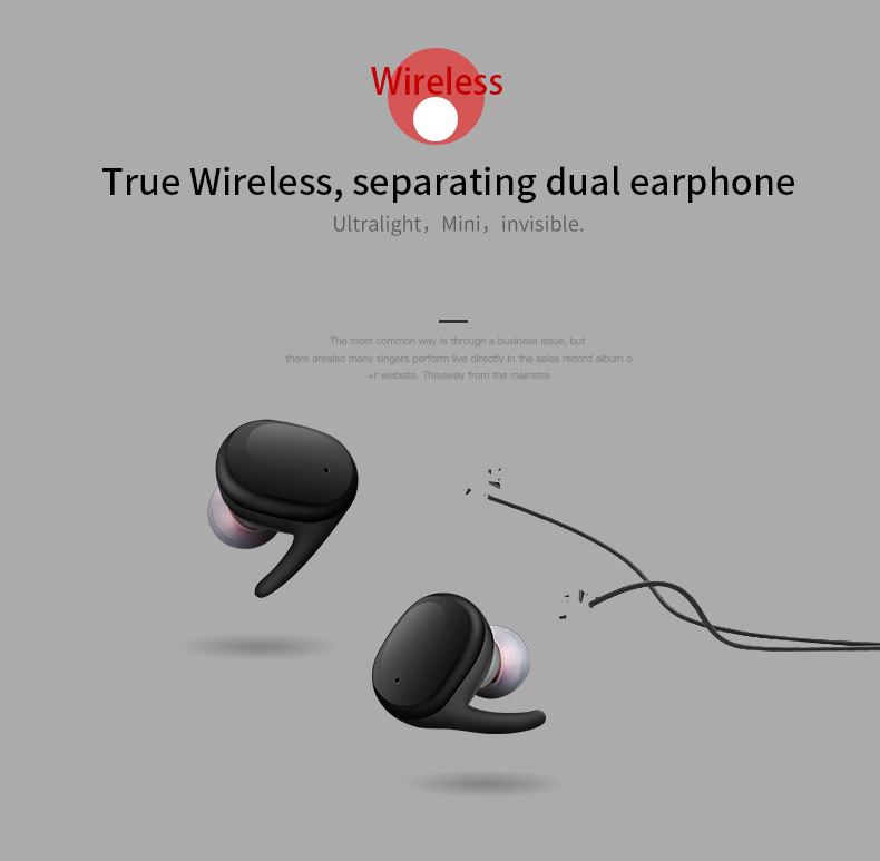 JH-S9100 Wireless Bluetooth Dual Headphones Touch Control Sweatproof with Charging Box - Black