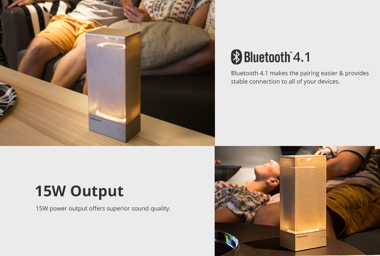 Tronsmart Beam 15W Wireless Bluetooth Speaker Solid Mesh Speaker with Deep Bass Mood Lights - Gold