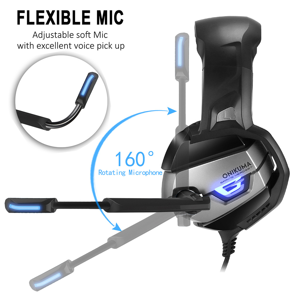 ONIKUMA K5 Gaming Headset with Mic Stereo USB LED Headphones for PS4 XBOX One PC Laptop Mac - Blue