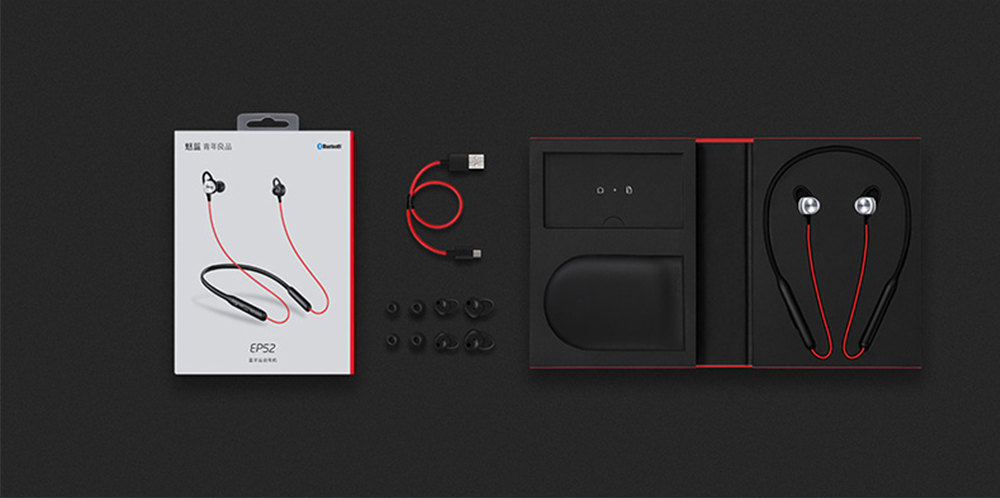 MEIZU EP52 Bluetooth Headphones with Mic Magnetic Neckband Stereo Earphones - Black + Red