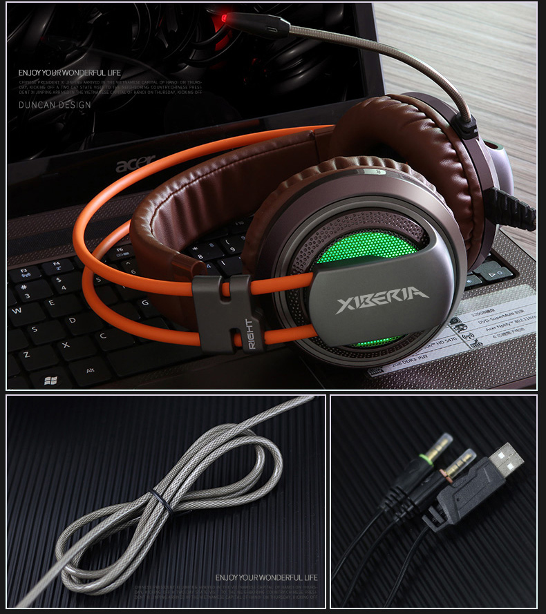 XIBERIA V10U PC Gaming Headset Surround Sound Over-Ear Headphones with Mic Volume Control - Gold