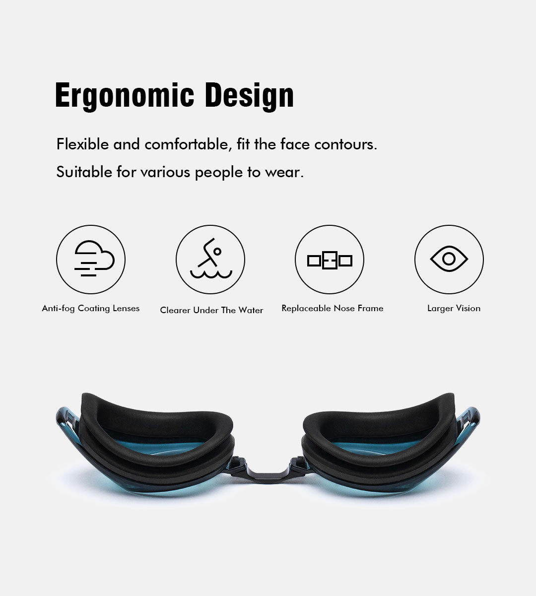 Xiaomi Mijia Turok Steinhardt TS YPC001-2020 Adult Swimming Goggles Ergonomic Anti-fog Coating Lens Waterproof Swim Wider Angle Safety Goggles - Black