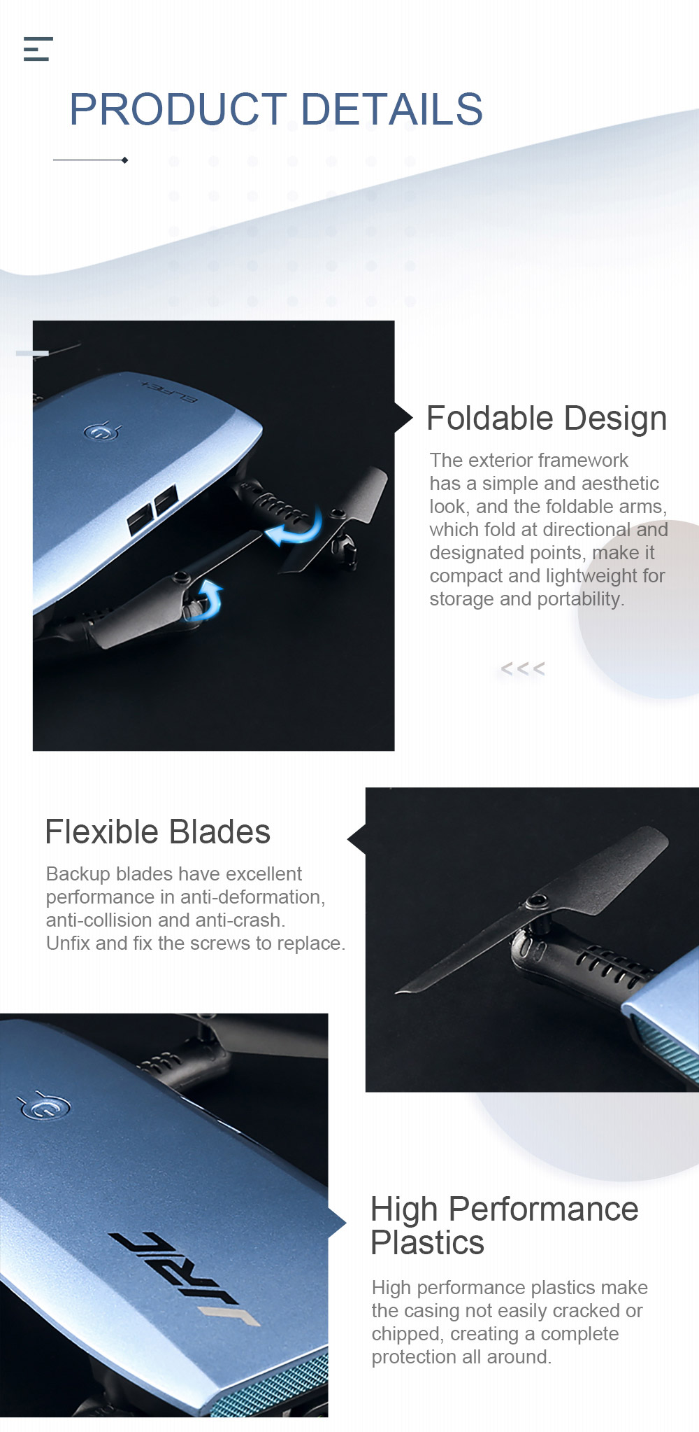 JJRC H47 ELFIE Plus 720P WIFI FPV Foldable Selfie Drone With Gravity Sensor Control Altitude Hold Mode RTF - Blue