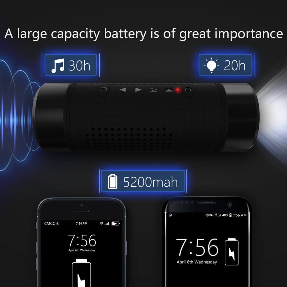 Jakcom OS2 Bluetooth Speaker IP56 Water-resistant with 5200mAh Power Bank Bike Mount LED Light - Black