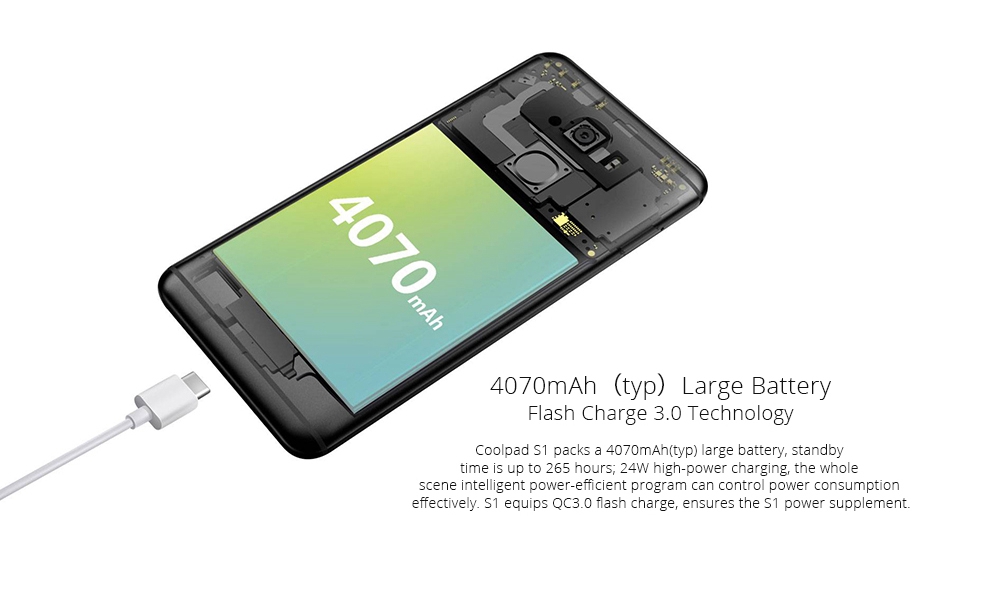 [HK Stock][EU Version]Coolpad S1 5.5 Inch 4G LTE Smartphone FHD Screen Snapdragon 821 6GB 128GB 16.0MP + 8.0MP Cam  Android N 4070mAh Type-C - Black