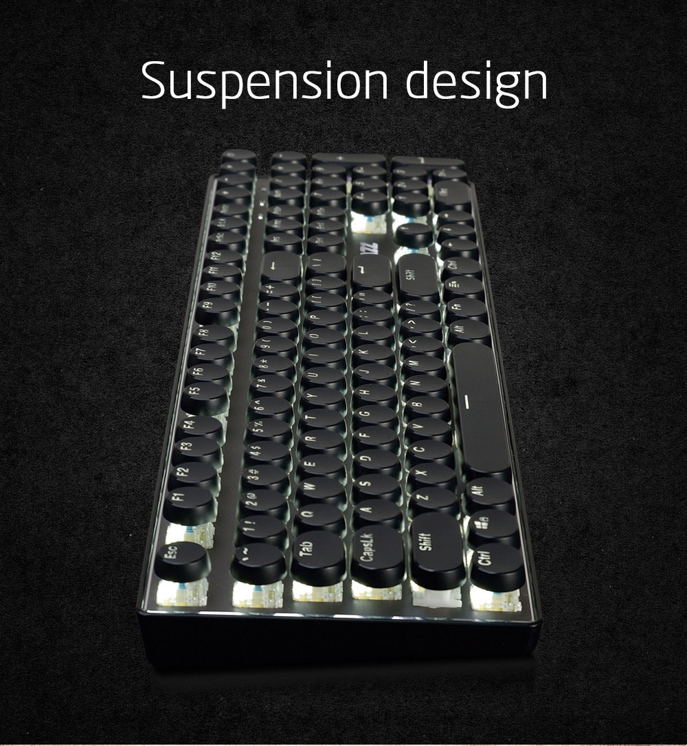 Ajazz Wired Mechanical Keyboard Round Keycaps Ergonomic 108 Keys Blue Switch With Orange Blacklight - White