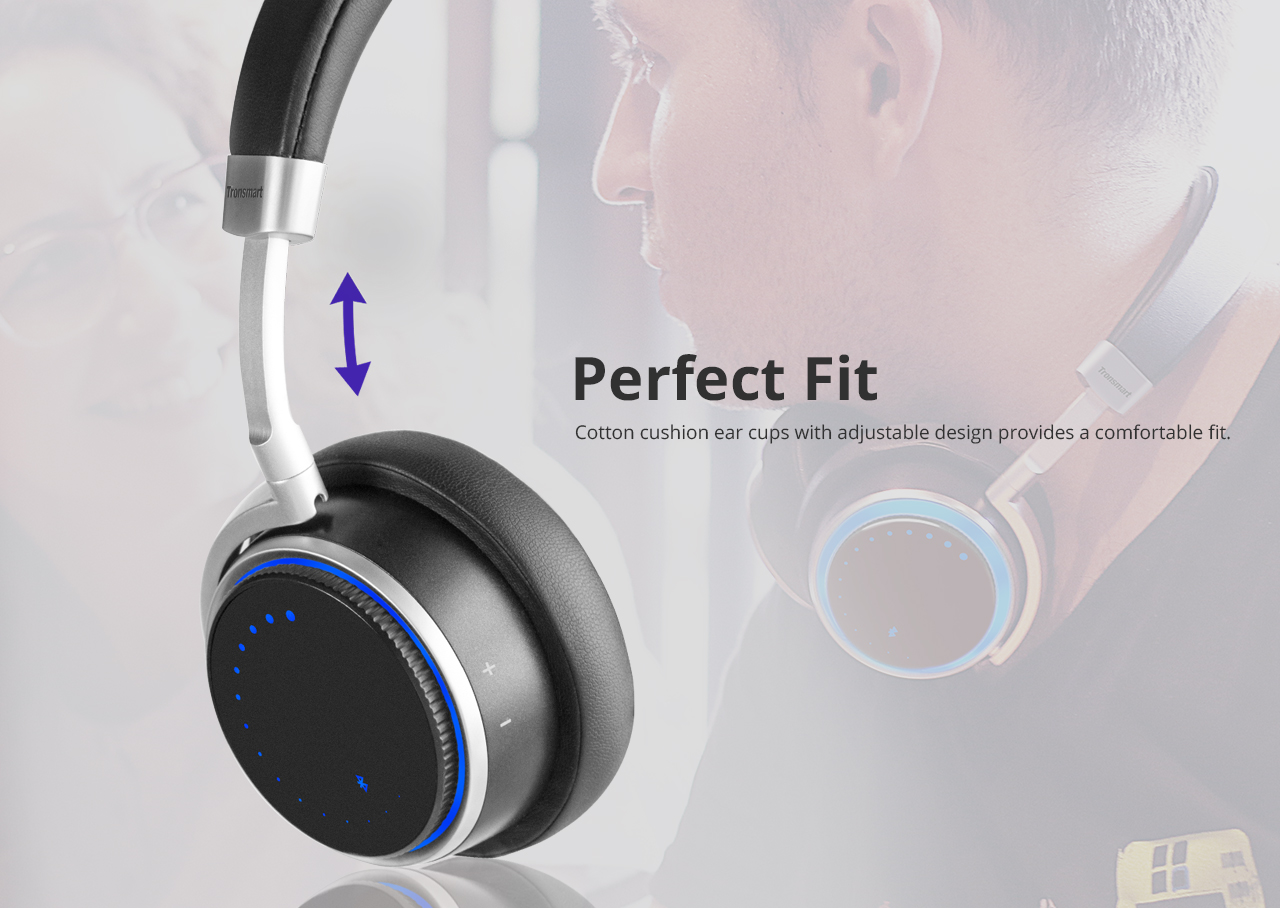 Tronsmart Arc Wireless Bluetooth Headphones with Superior Sound Quality Blue Ring Lights Intuitive Control