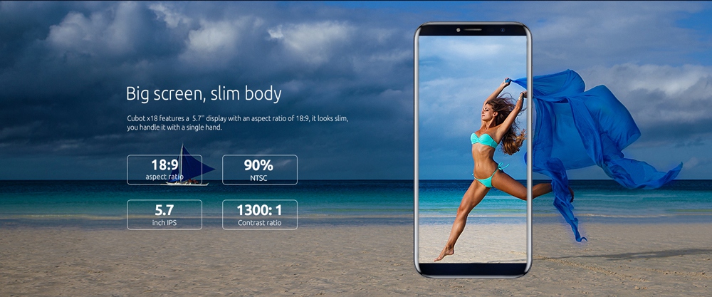 [HK Stock]Cubot X18 5.7 Inch Smartphone 18:9 HD Screen 16.0MP + 13.0MP Cam MT6737T Quad Core 3GB RAM 32GB ROM 4G LTE 3200mAh Touch ID - Blue