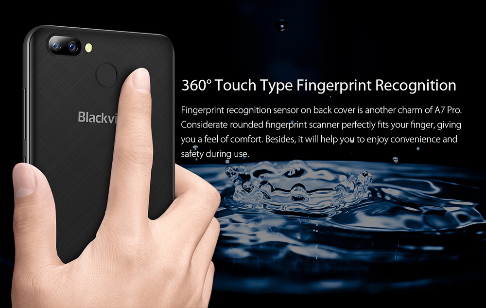 [HK Stock]Blackview A7 Pro 5.0 Inch Smartphone HD Screen Dual Rear Camera 2GB 16GB MT6737 Quad Core Android 7.0 Touch ID - Blue