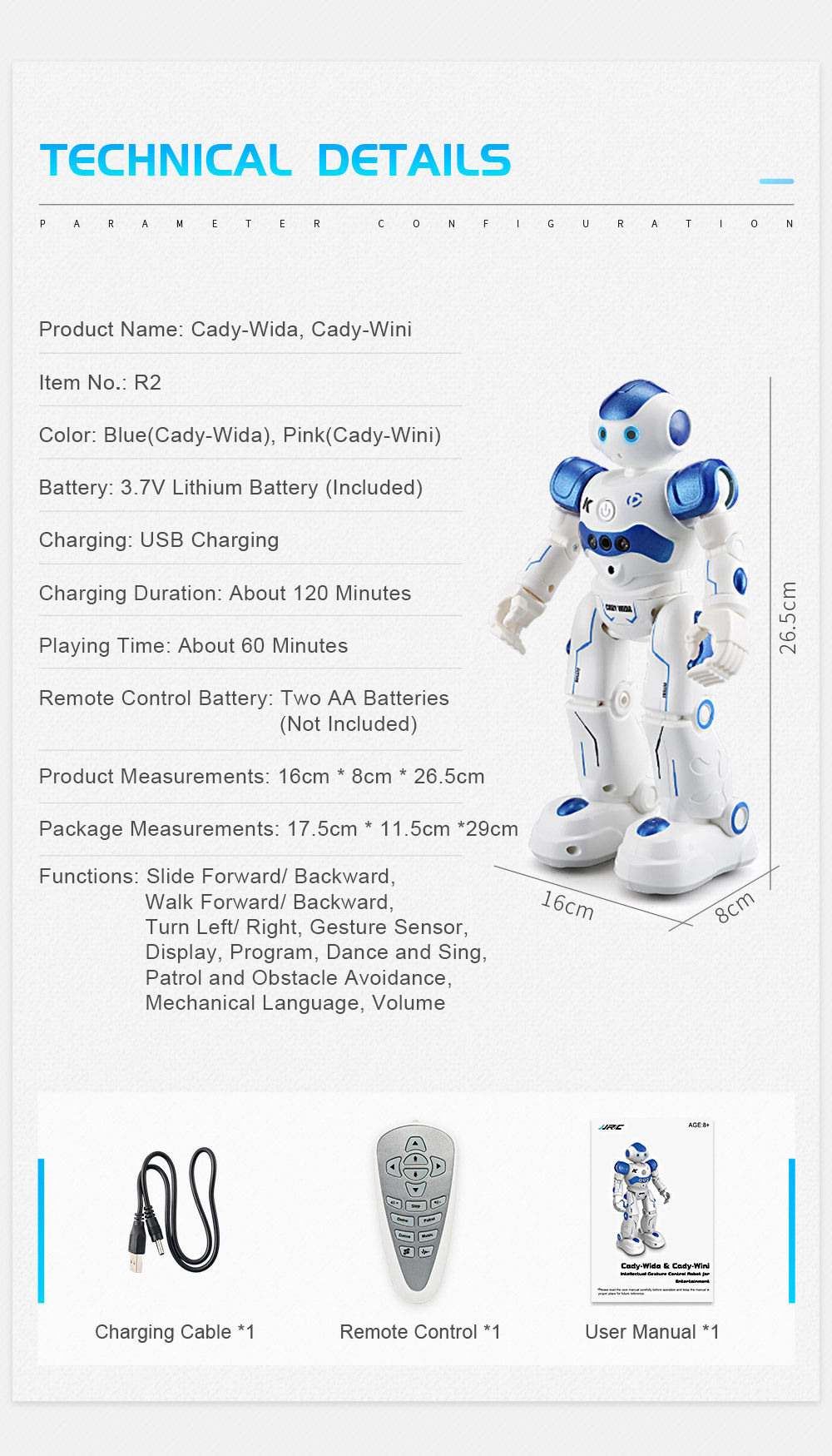 JJRC R2 RC Robot Intelligent Programming Gesture Control Dancing Robot Toy RTR - Blue