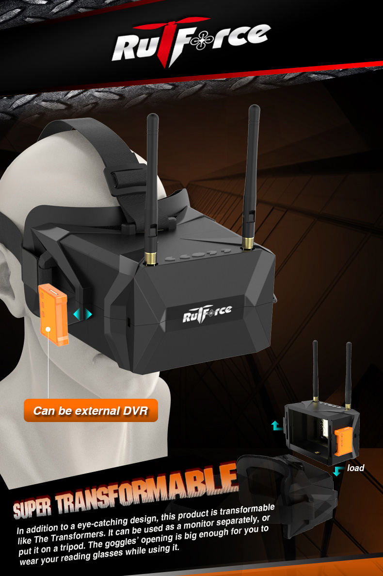 Rutforce VR008 5 Inches 5.8G 40CH Raceband 800x480 Diversity FPV Goggles with DVR Function Built-in Battery