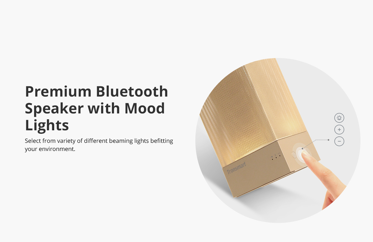 Tronsmart Beam 15W Wireless Bluetooth Speaker Solid Mesh Speaker with Deep Bass Mood Lights - Gold