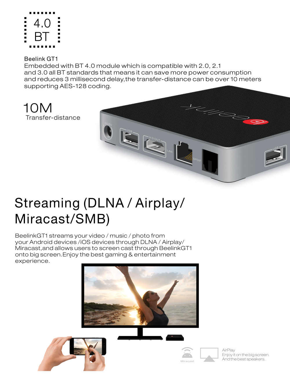 Beelink GT1 Android 6.0 Amlogic S912 4K KODI 2GB/16GB TV BOX 2.4G/5.8G WIFI Bluetooth Gigabit LAN HDMI - Black