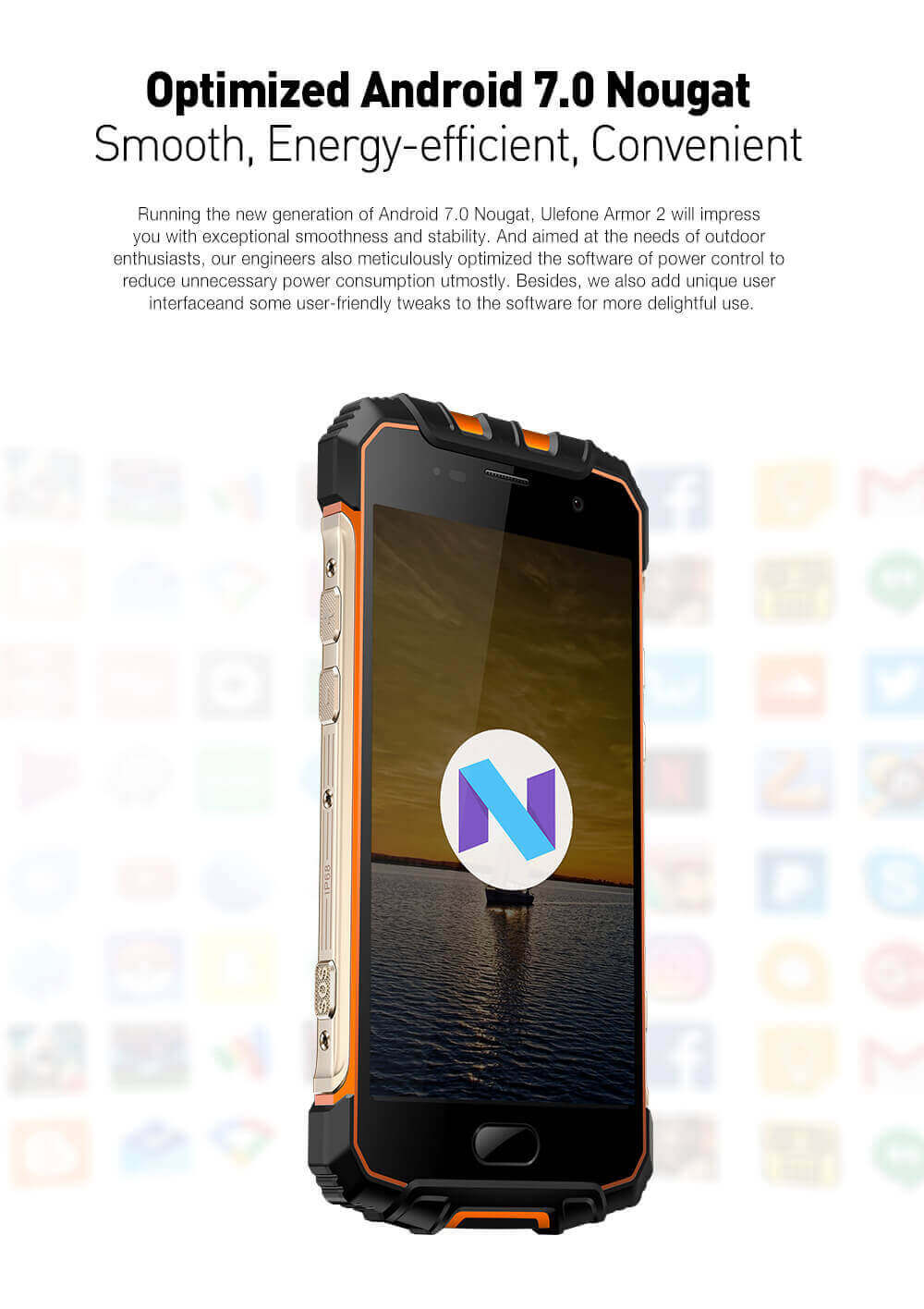 [HK Stock][Global Version]Ulefone Armor 2 5.0 Inch IP68 Waterproof Smartphone FHD Screen 6GB 64GB Helio P25 16.0MP Cam 4700mAh Fast Charge NFC - Gold