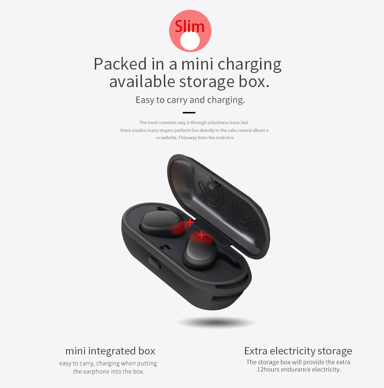 JH-S9100 Wireless Bluetooth Dual Headphones Touch Control Sweatproof with Charging Box - Black