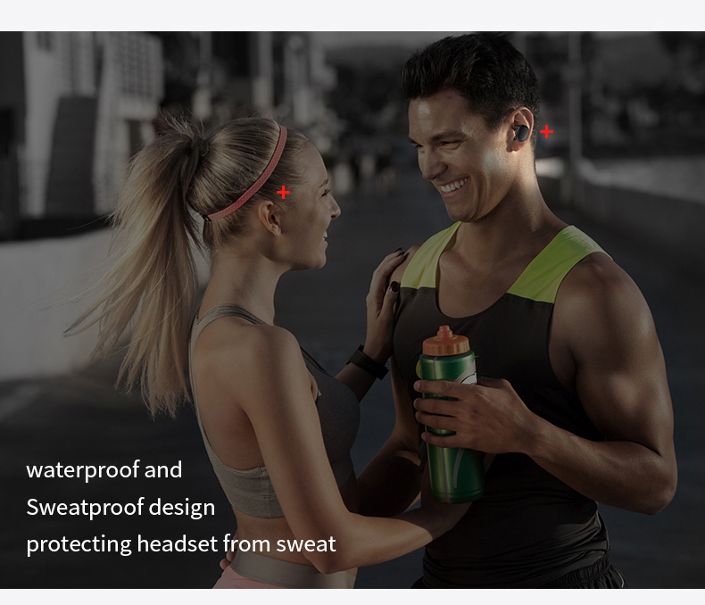 JH-S9100 Wireless Bluetooth Dual Headphones Touch Control Sweatproof with Charging Box - Black
