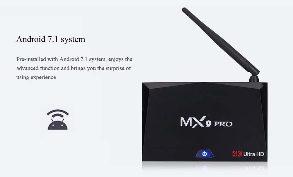 MX9 PRO Android 7.1.1 RK3328 4GB/32GB KODI 17.3 4K HDR TV BOX 2.4G/5G WIFI Bluetooth LAN VP9 HDMI USB3.0 - Black
