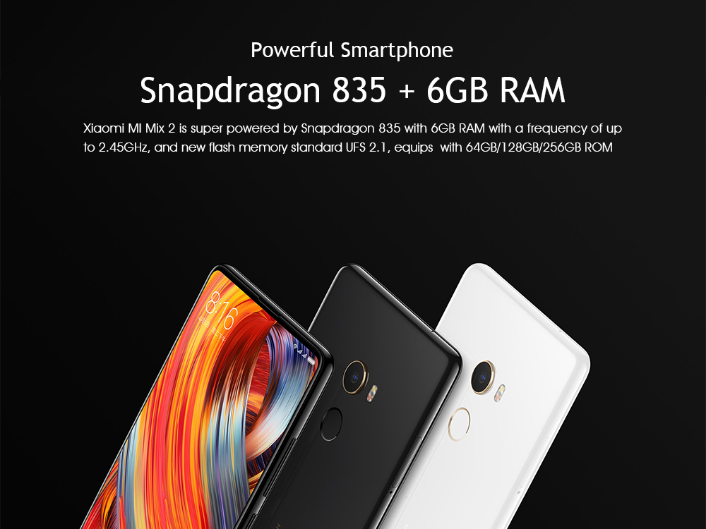 Xiaomi Mi Mix 2 5.99 Inch 4G LTE Smartphone 6GB 128GB 12.0MP Cam Snapdragon 835 Octa Core Android 7.1 NFC VoLTE Four-sided Curved Ceramic Body - Black