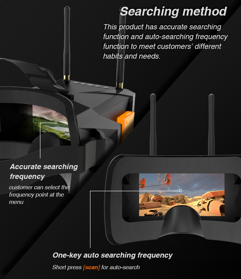 Rutforce VR008 5 Inches 5.8G 40CH Raceband 800x480 Diversity FPV Goggles with DVR Function Built-in Battery