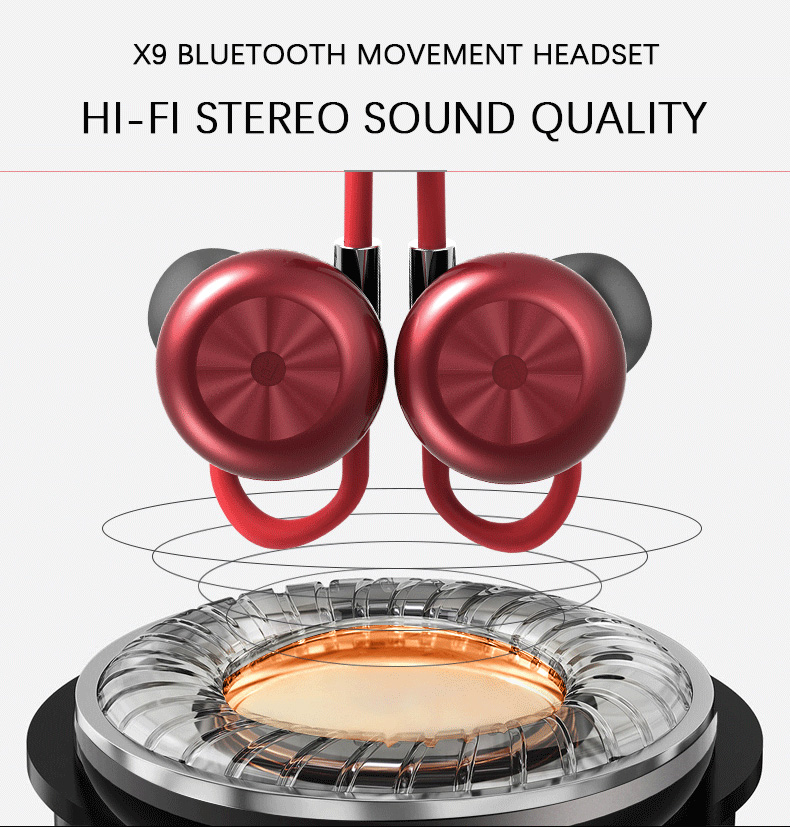 X9 Wireless Bluetooth Headphones with Mic IPX4 Magnetic Hi-Fi Stereo Sound Quality - Red